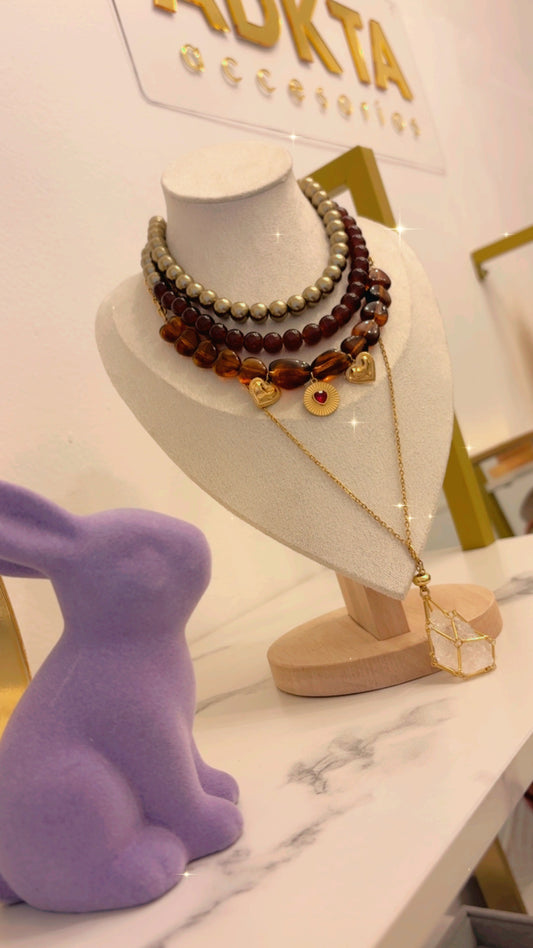 Collar ámbar corazones