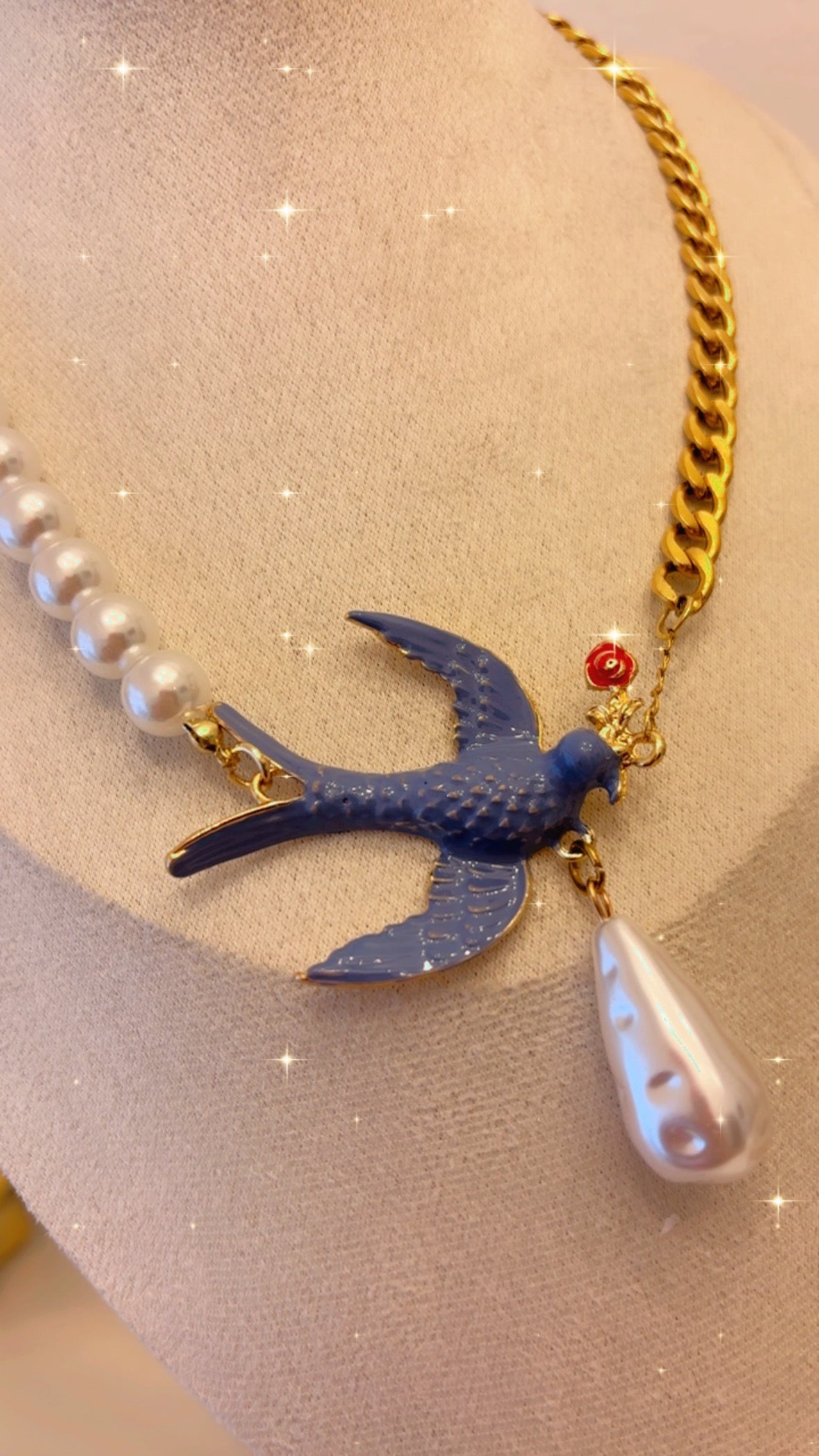 Collar gav blue con perlas