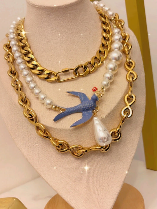 Collar gav blue/ perlas full